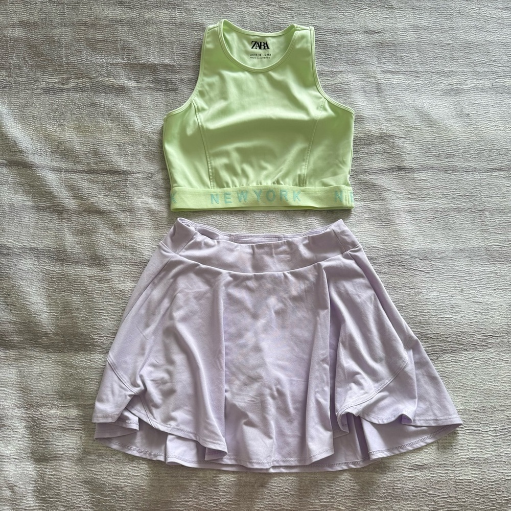 2 pcs Zara Tops, And All in Motion Light Purple Mini Skirt, 3Pcs set, Size 10-12